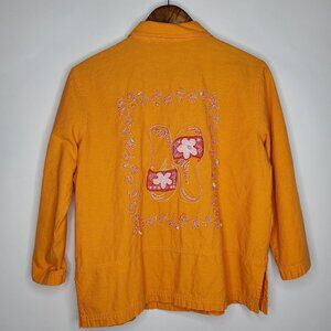 Mureli Womens Sandal Embroidered Shell Accent Blouse Size M Pocket Artsy Beach